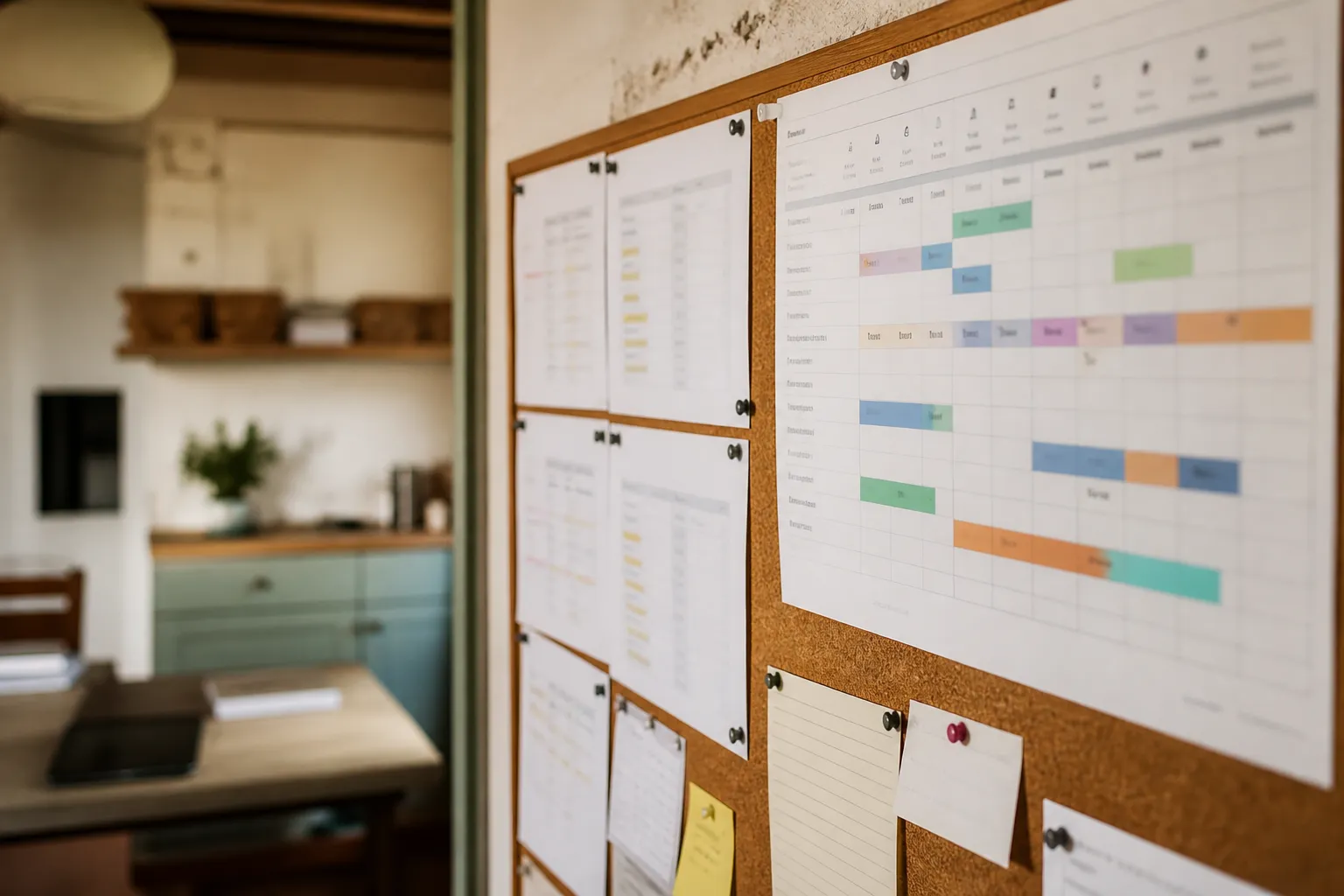 Housekeeping shift schedule pinned up in a hotel office
