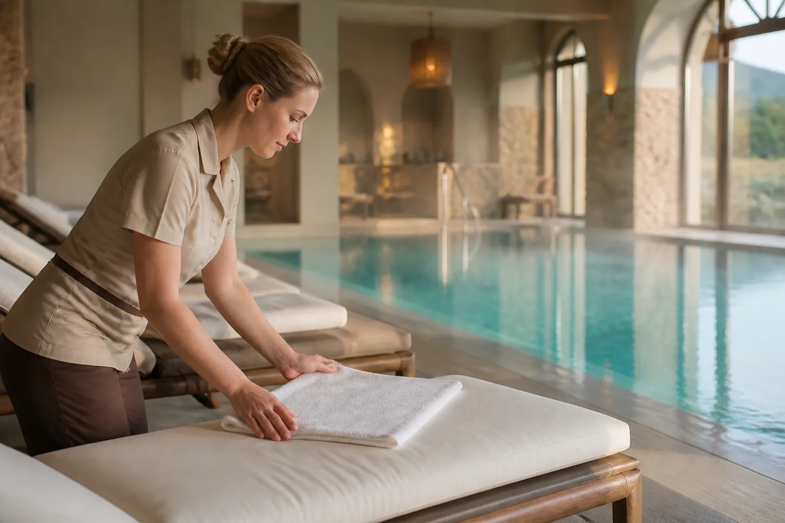 Hotel spa with indoor pool and a clean relaxation area